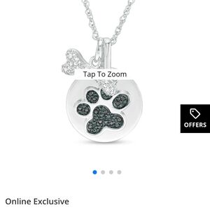 Black And White Diamond Bone And Paw Disc Charm Pendant